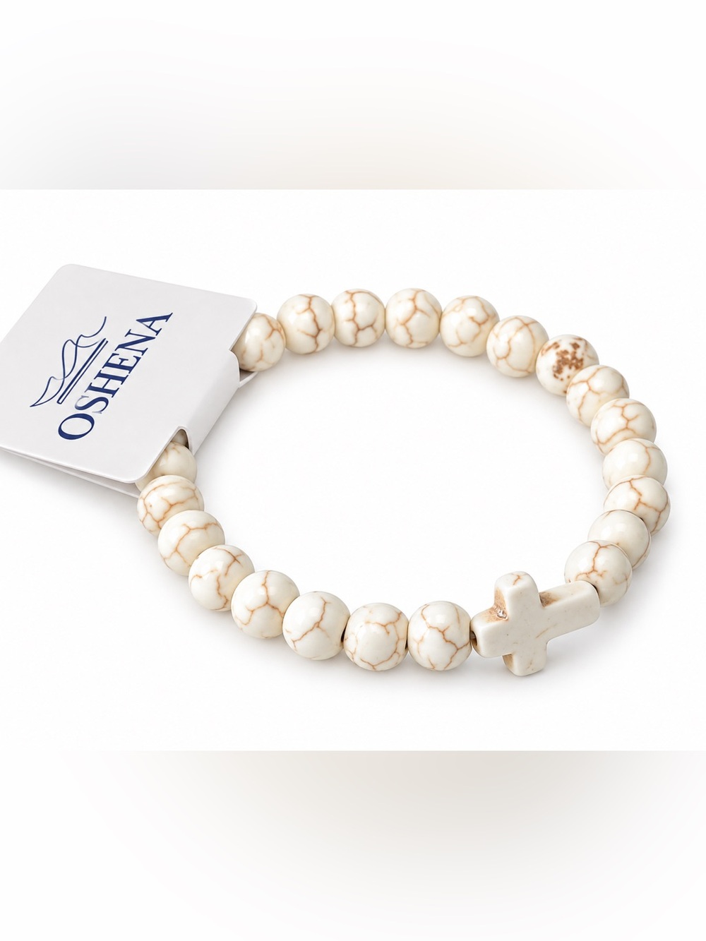 Oshena Designer Beachwear natural white turquoise Beaded cross Bracelet UNISEX